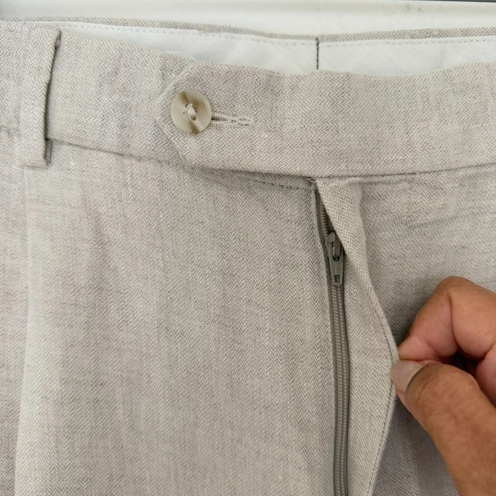 Murano Linen Pleated Pants Mens Beige Size 38 x 32 | RN58909